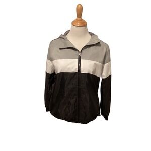 Brooklyn Laundry Boys XL 18 Windbreaker Jacket Grey White Black BKLYN Tape Logo